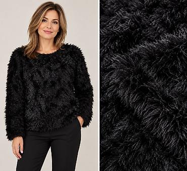 prsluci cupavi: Crni ženski pulover od mekog „faux fur” materijala - Tekstura — 1