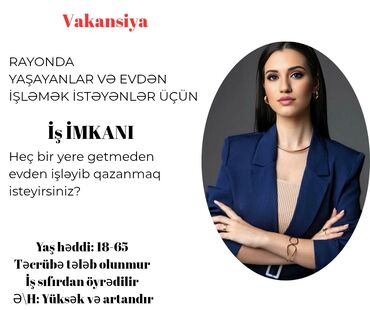 Tikiş: SMM menecer tələb olunur, İstənilən yaş, Təcrübəsiz