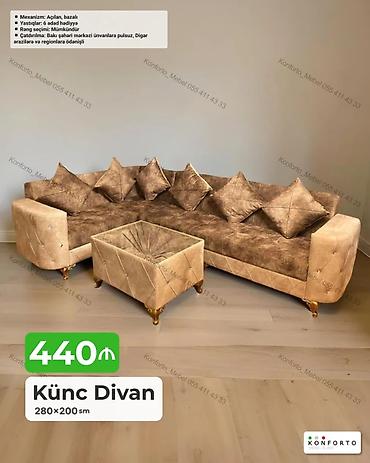 Divanlar: Künc divan – 280×200 sm - Açılan mexanizmli, bazalı konstruksiya — 1