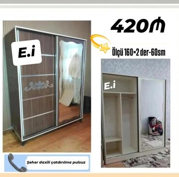 Çarpayılar: Yeni, Kupe, 2 qapılı Düz dolab, Qarderob, paltar dolabı, Azərbaycan