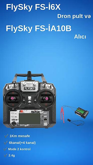 tv internet aparati: FlySky FS‑i6X dron pultu + FlySky FS‑iA10B qəbuledici dəsti — 1
