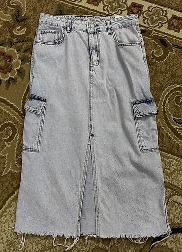 uşaq çimərlik geyimləri: Cins ətək – cargo üslubunda, açıq boz rəng - Material: qalın denim - — 1