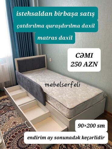 çarpayı demiri: Новый, Односпальная кровать, С матрасом, С выдвижными ящиками, Турция