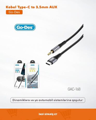 Noutbuklar üçün adapterlər: Kabel Go-Des Type-C to 3.5mm AUX 🔸 Dinamiklərə və ya avtomobil