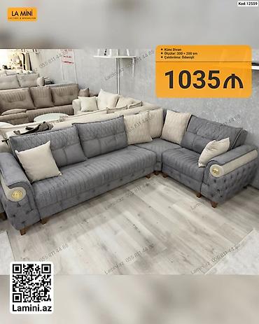 kunc divan: Künc divan – La Mini - Ölçü: 300 x 200 sm - Rəng: Boz (neytral ton) — 1
