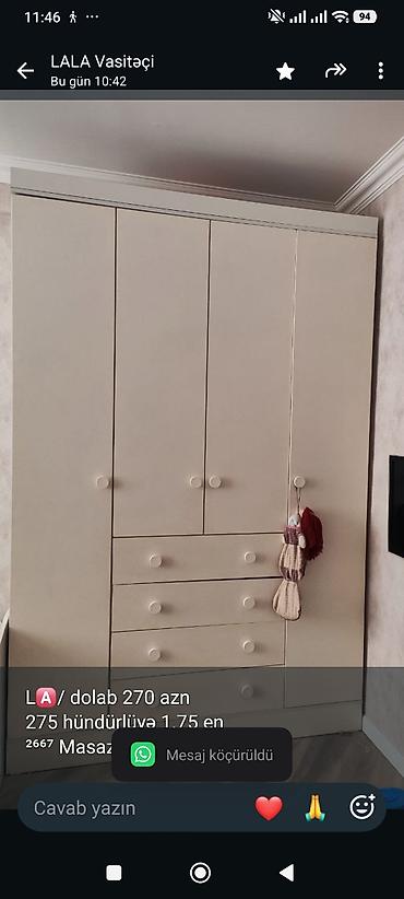 L🅰/ dolab 270 azn
275 hündürlüyə 1.75 en
²⁶⁶⁷ Masazır. LALA