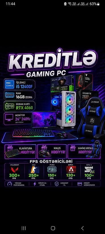Kreditlə Gaming PC – yüksək performanslı oyun kompüteri komplekti