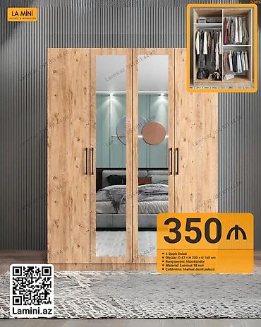 Dolablar: 4 qapılı şkaf – Lamini.az - Ölçü: Dərinlik 47 sm x Hündürlük 200 sm x — 1