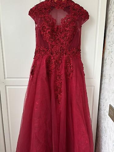 Ziyafət donları: Qırmızı ziyafət/libas - Zərif tünd qırmızı rəngdə uzun ziyafət/libas — 4