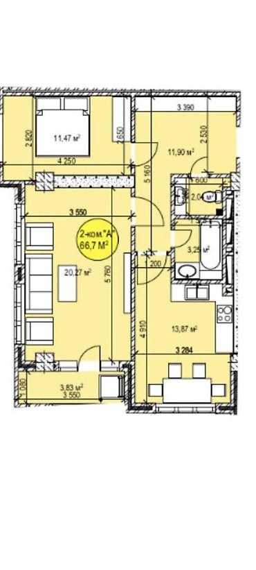 недостроенный дом: 2 комнаты, 65 м², Асанбай мкр Элитка, 14 этаж, ПСО (под самоотделку) — 10