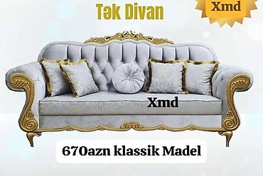 matbax mebeli: Tək divan – klassik model - Zərif klassik dizayn, qızılı oyma dekorlu — 1