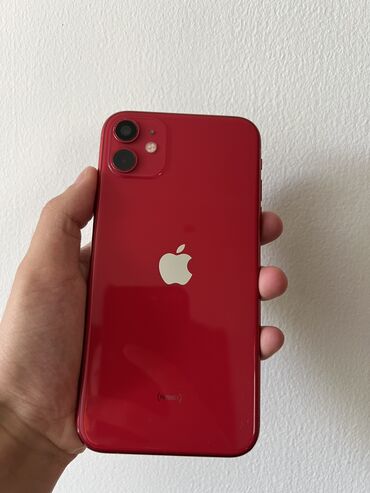 Apple iPhone: IPhone 11, Б/у, 128 ГБ, Красный, Защитное стекло, Чехол, 71 %