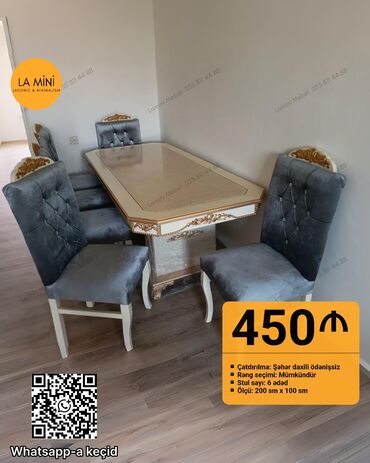 кухонные стулья: Qonaq otağı üçün, Açılmayan, Dördbucaq masa, 6 stul