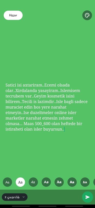 yeni iş elanı: Satici isi axtariram. Ecemi olsada olar. Xirdalanda