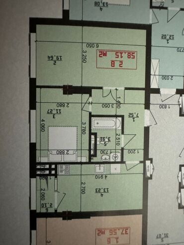 зеленая: 2 комнаты, 58 м², Элитка, 5 этаж, ПСО (под самоотделку)