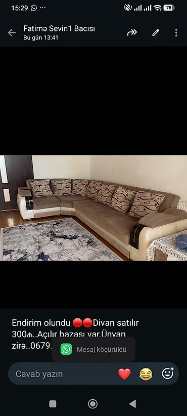 Endirim olundu 🛑🛑Divan satılır 300₼. Açılır bazası var.Ünvan