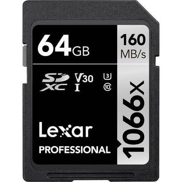 3d фотоаппарат: "Lexar Professional 64GB SDXC (160MBS, 1066X)" yaddaş kartı. Lexar