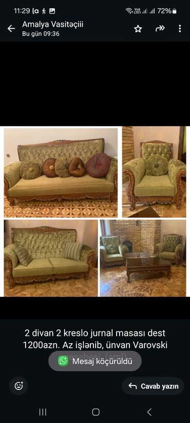 Qonaq otağı dəstləri: İşlənmiş, Divan, 2 kreslo, Divan