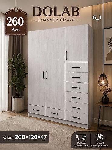 çekmeceli plastik sandıqlar: Dolab – zamansız dizayn, G_1 model Ölçü: 200×120×47 sm Qiymət: 260 — 1