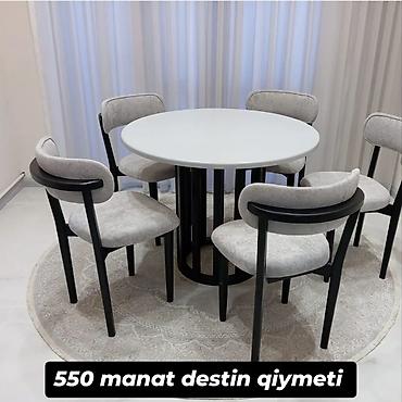 deyirmi masa: Qonaq otağı üçün, Yeni, Açılmayan, Yumru masa, 4 stul — 1