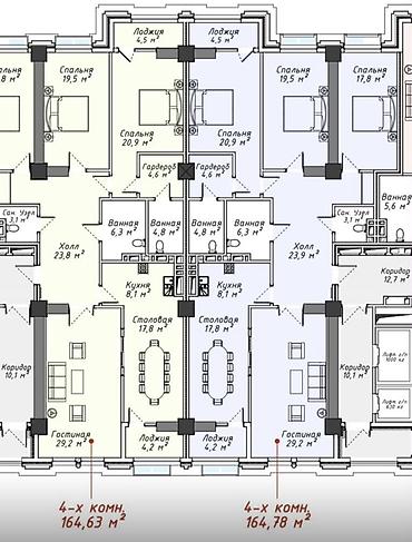 Продажа квартир: 4 комнаты, 164 м², Асанбай мкр Элитка, 15 этаж, ПСО (под самоотделку) — 2
