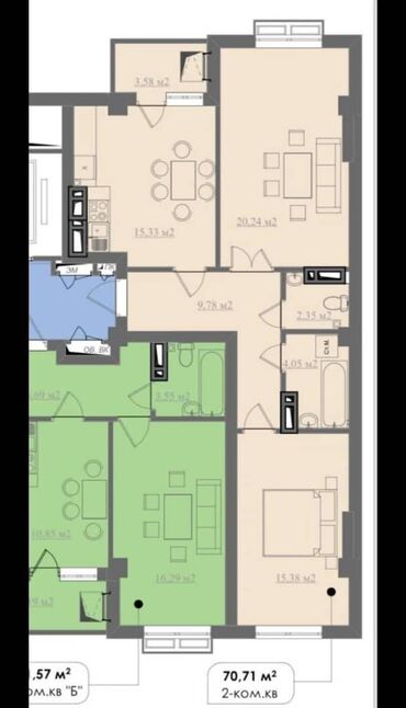 Продажа квартир: 2 комнаты, 70 м², Элитка, 7 этаж, ПСО (под самоотделку)