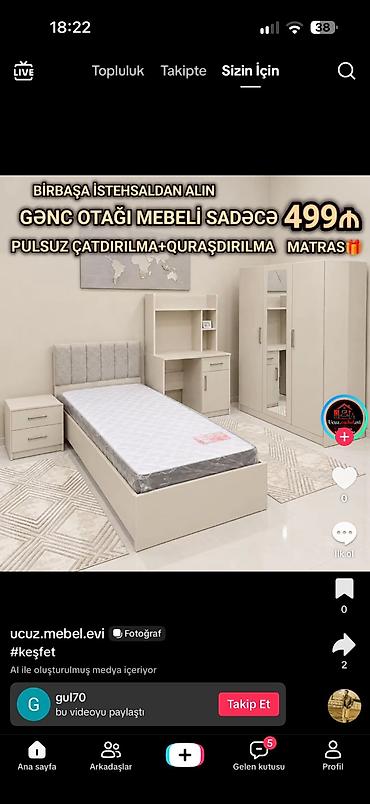 Gənc otağı mebel dəsti Komplektin tərkibi: - Tək nəfərlik çarpayı - lalafo.az -da Gənc otağı mebel dəsti Komplektin tərkibi: - Tək nəfərlik çarpayı -