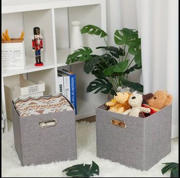 Maskalar, eynəklər: Yeni model qapaqsız kətan materiallı paltar qutulları Krem ve boz