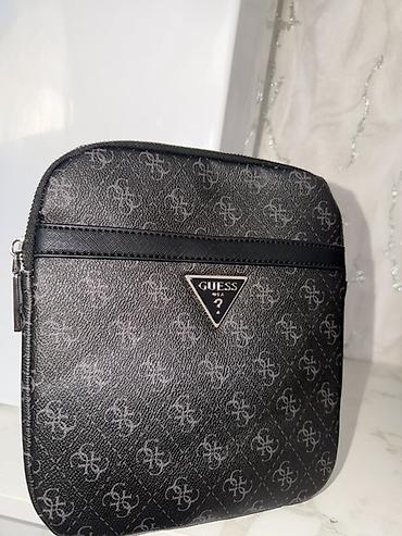 Стильная мужская барсетка GUESS 🖤 Чёрный цвет с фирменным принтом