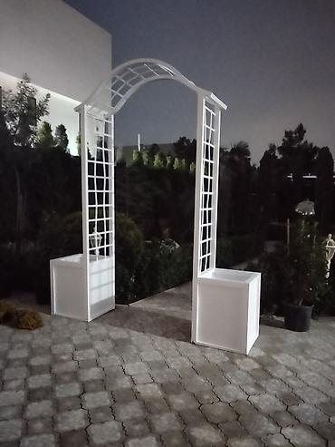 Digər bağ, çöl mebeli: Bağ üçün dekorativ ağ taxta trellis qövs - Material: ağ rəngdə — 3