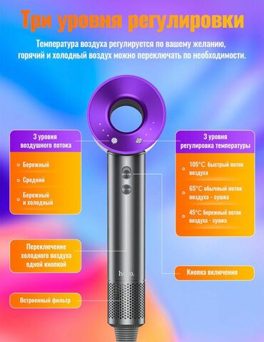 Уход за волосами: Портативный фен Hoco HP11 Plus в сером цвете с ярко-розовым акцентом — 8