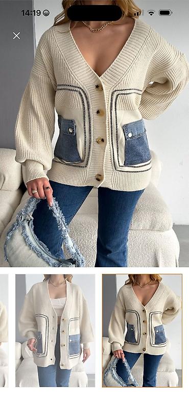 baş: Məhsul: FEMELLE qadın oversize triko hırka - Rəng: bej - Model — 1
