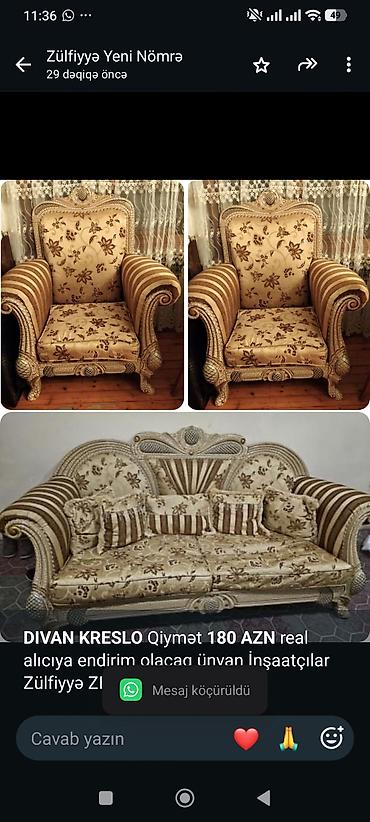 *DIVAN KRESLO* Qiymət *180 AZN* real alıcıya endirim olacaq ünvan lalafo.az -da *DIVAN KRESLO* Qiymət *180 AZN* real alıcıya endirim olacaq ünvan
