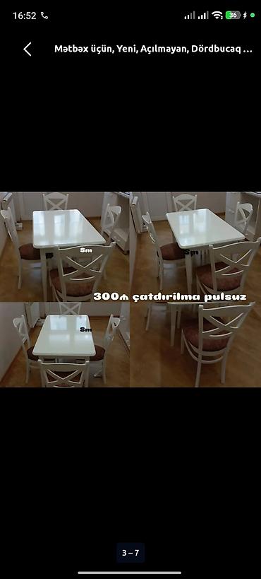stul uzu: Mətbəx üçün, Yeni, Açılmayan, Dördbucaq masa, 4 stul — 1