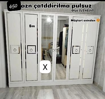 modern qapilar: Ağ rəngli, 6 qapılı garderob. Orta hissədə tam boy güzgülü qapılar — 1