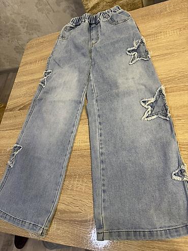 cins salvar olculeri: Uşaq üçün geniş kəsimli cins şalvar - Rəng: açıq mavi yuyulmuş denim — 1