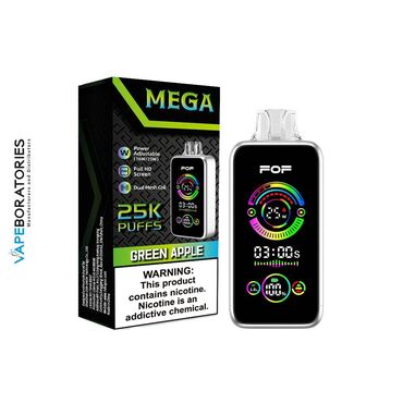Кальяны, вейпы и аксессуары: FOF MEGA Green Apple elektron siqaret - 25K Puffs – uzunmüddətli