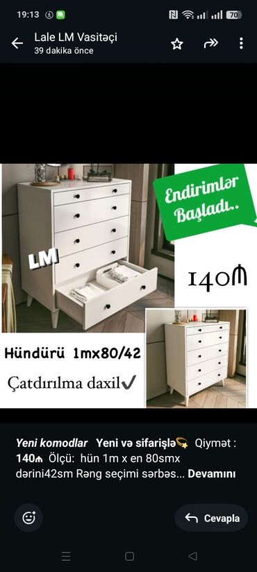 Hummer: _*Yeni komodlar*_ *Yeni və sifarişlə💫* Qiymət : *140₼* Ölçü: hün