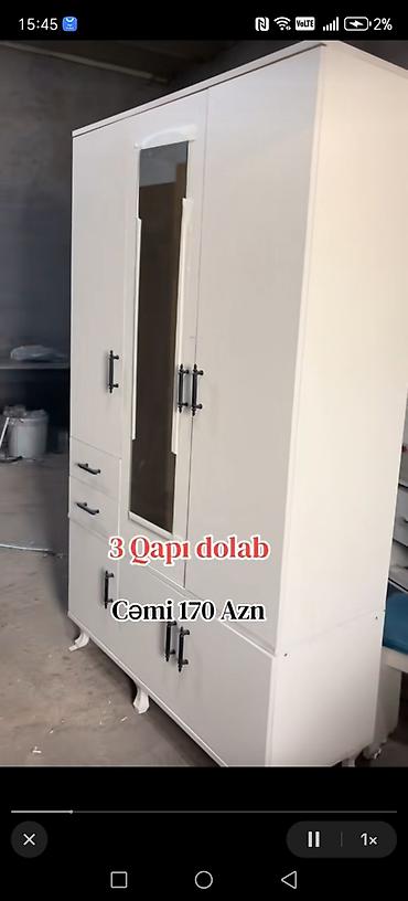 gence dolab: Məhsul: 3 qapılı paltar dolabı Xüsusiyyətlər: - Ön hissədə güzgü ilə — 2