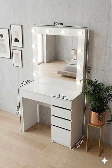 standing mirror: Туалетный столик, Новый, Со шкафом, цвет - Белый, ЛДСП — 2