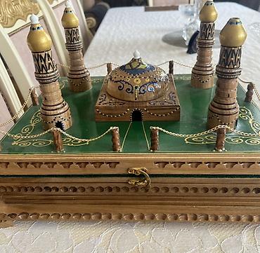 pul qutusu: Əl işı ağacdan dekorativ qutu – məscid maketi ilə - Material: təbii — 3
