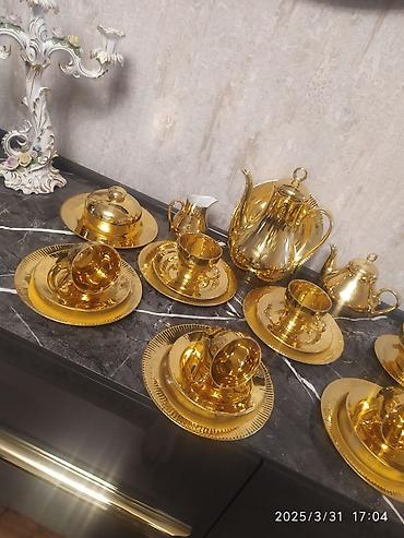 Aksesuarlar: Almaniya istehsalı Jimeniu 6 neferlik qızılı uzorlu çay desti — 6