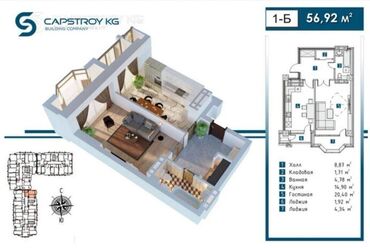 джал 3 ком: Элитка, 2 комнаты, 57 м²