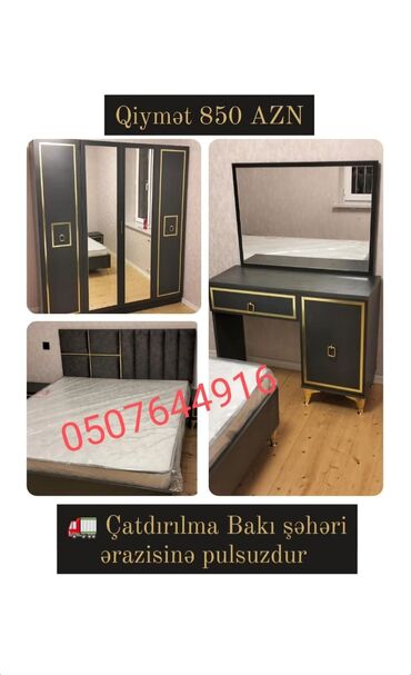 Yataq otağı dəstləri: İkinəfərlik çarpayı, Dolab, Termo, 2 tumba, Azərbaycan, Yeni — 22