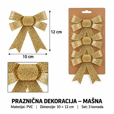 KMT Božićna mašna sa svetlucavim posipom, zlatna 289709 - Brend: Kmt