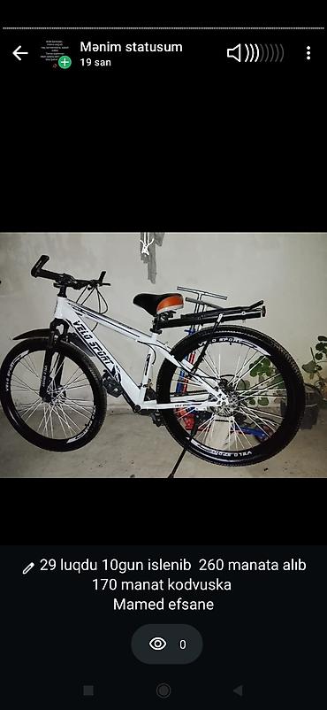 velosiped 2 el: - Velosiped: Velo Sport, ağ rəng - Təkər ölçüsü: 29" - İstifadə — 1