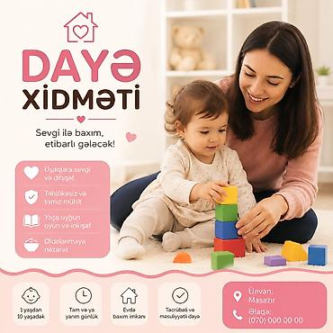 dayə isleri: Dayə xidməti Uşaqlara sevgi və diqqətlə yanaşan, təhlükəsiz və təmiz — 1