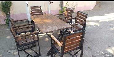 Bağ, çöl masa və oturacaq dəstləri: Yeni, Dördbucaq masa, 4 stul, Açılan, Stullar ilə, Taxta, Azərbaycan — 5