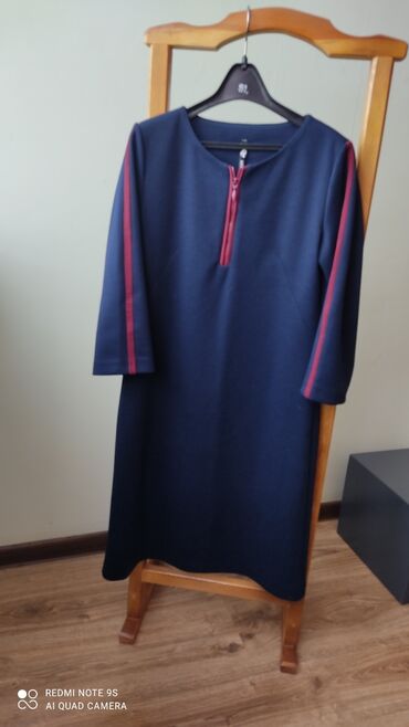 синие вязаное платье: Вечернее платье, Классическое, 2XL (EU 44)