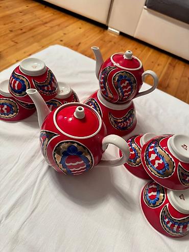 cay: Çay dəsti, rəng - Qırmızı, Farfor — 3